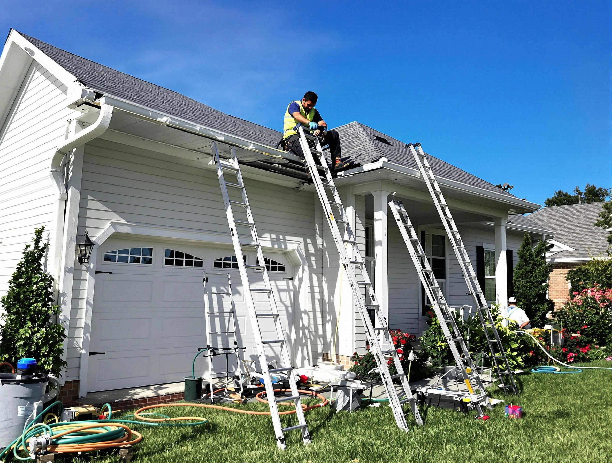 Removal of old gutters by Avon Lake Roofing Company to install new system in Avon Lake, OH