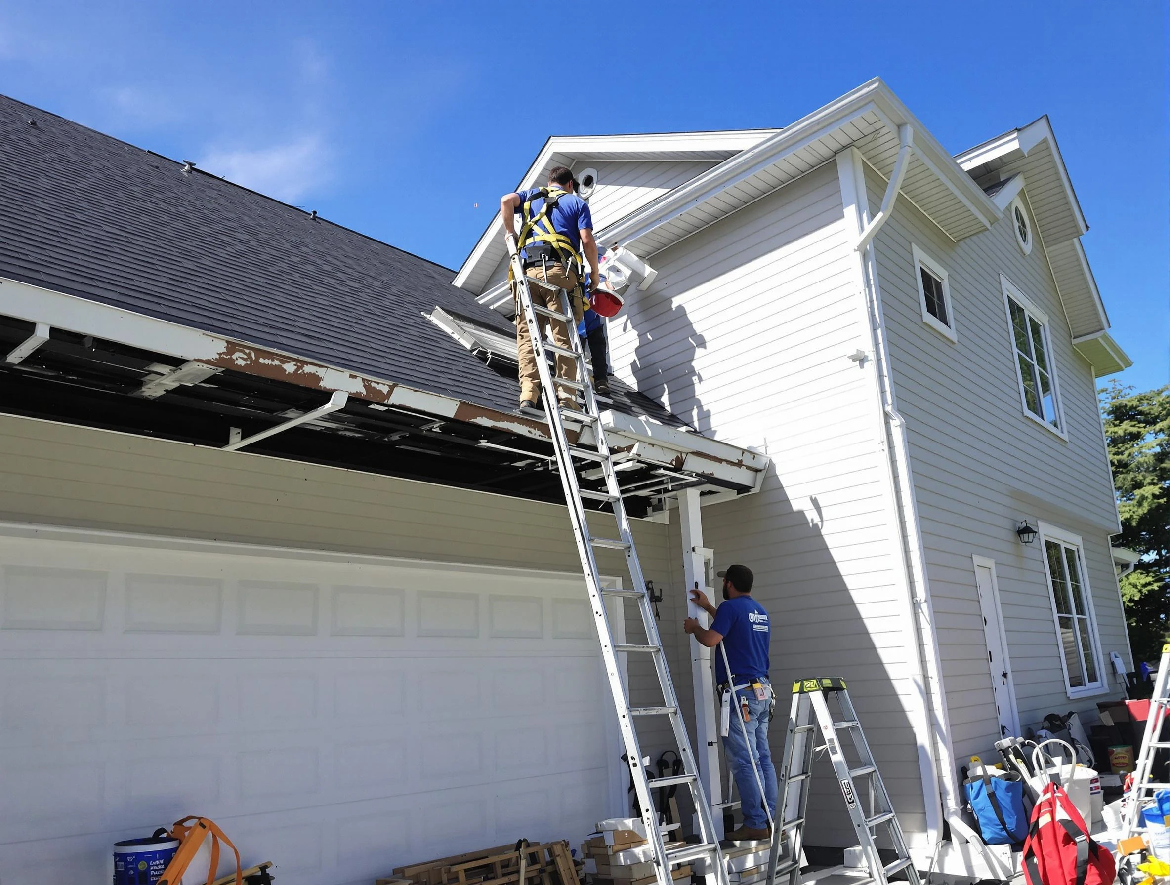 Newly replaced gutters by Avon Lake Roofing Company in Avon Lake, OH